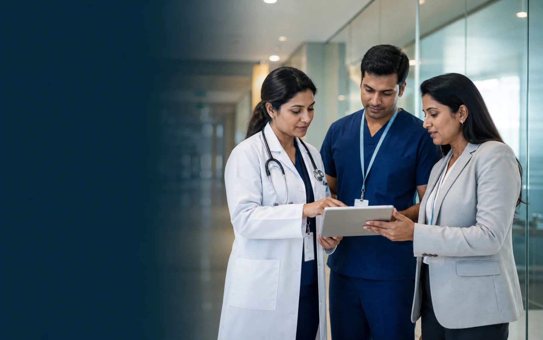 Indian healthcare professionals collaborating in a modern hospital